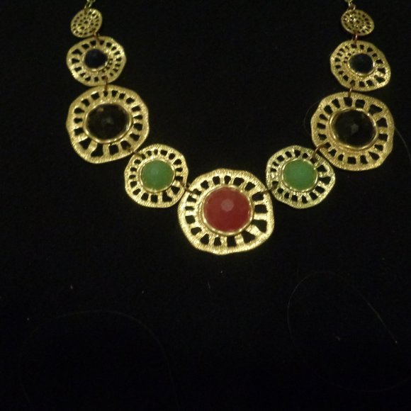 VINTAGE RETRO COLORS DISCS GOLDTONE NECKLACE - Picture 3 of 4